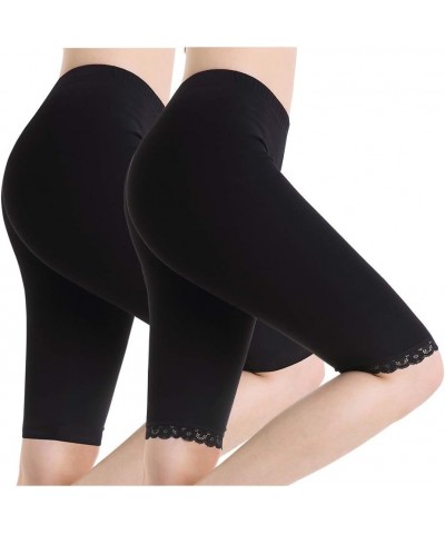 Women Under Dress Tight Shorts Stretch Knee Length Pants Thin Yoga Short Leggings Z:2p 1*black &Lace Black $9.38 Leggings