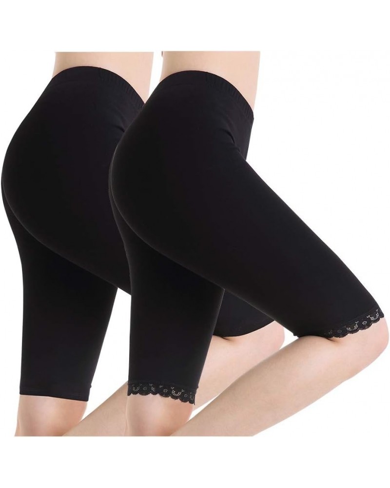 Women Under Dress Tight Shorts Stretch Knee Length Pants Thin Yoga Short Leggings Z:2p 1*black &Lace Black $9.38 Leggings