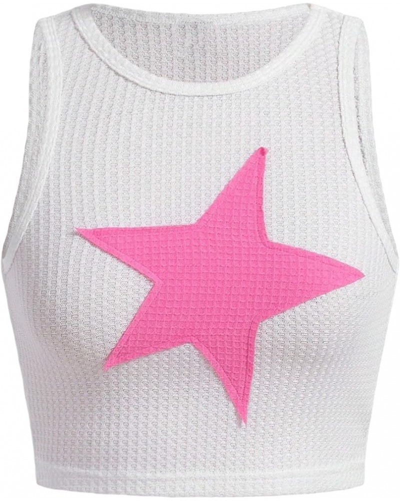 Women's Star Print Sleeveless Tank T Shirt Casual Crop Top White a $10.39 Tanks