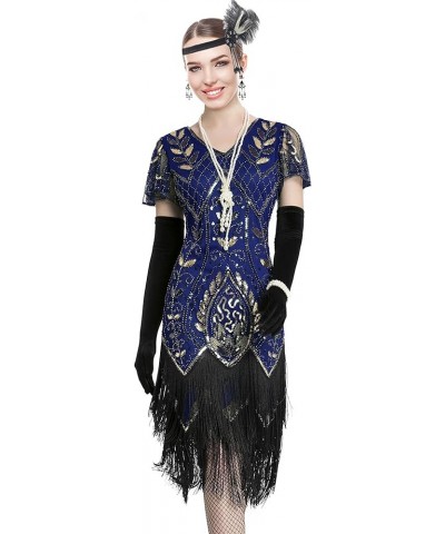 Women 1920S Sleeve Fringed Gatsby Flapper Prom Dress W/Accessories Gold Blue $35.94 Dresses