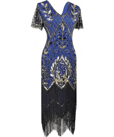 Women 1920S Sleeve Fringed Gatsby Flapper Prom Dress W/Accessories Gold Blue $35.94 Dresses