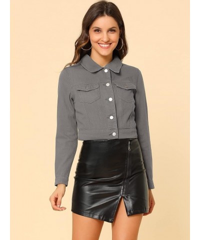 Women's Denim Crop Jackets Button Down Plaid Cuffs Jean Jacket with Pockets Gray $25.64 Jackets