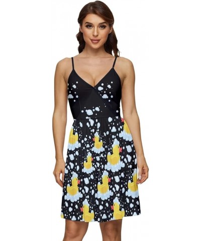 Womens V-Neck Pocket Summer Dress Cute Pattern Yellow Ducks Duckling Cap Sleeve Dress, XS-5XL V-neck Black $17.39 Dresses