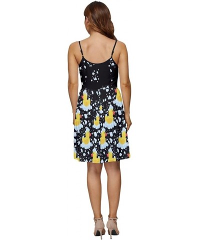 Womens V-Neck Pocket Summer Dress Cute Pattern Yellow Ducks Duckling Cap Sleeve Dress, XS-5XL V-neck Black $17.39 Dresses