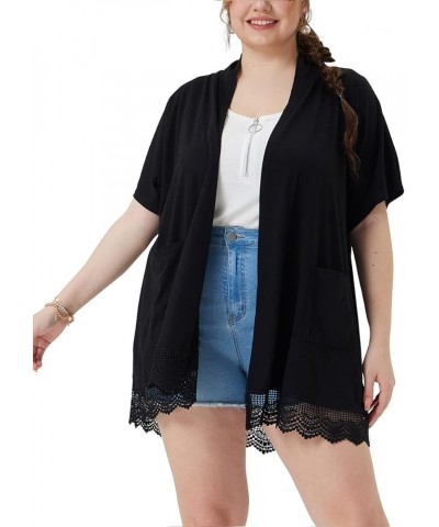 Plus Size Cardigan for Women Short Sleeve Lace Solid Color/Star/Leopard Chiffon Cover up Open Front Tops Summer XL-5XL A861-b...