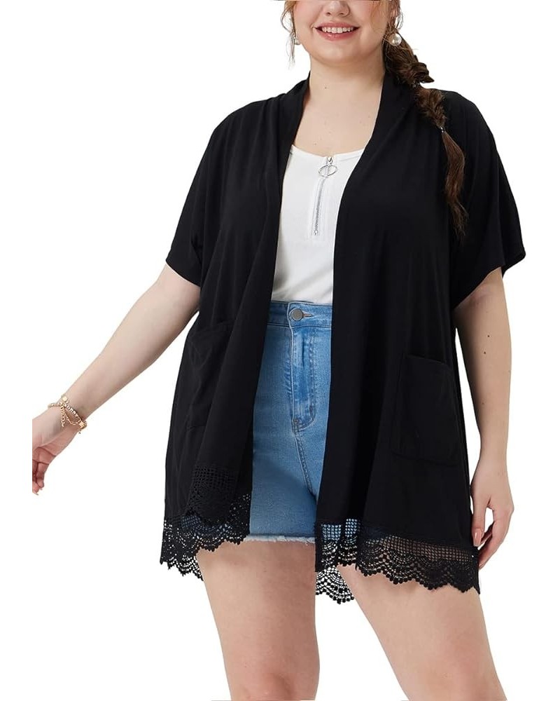 Plus Size Cardigan for Women Short Sleeve Lace Solid Color/Star/Leopard Chiffon Cover up Open Front Tops Summer XL-5XL A861-b...