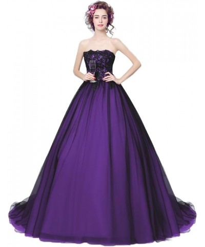 Gothic Black Lace Long Tulle Prom Wedding Dresses Formal Ball Gowns for Women Purple/No Train $64.19 Dresses