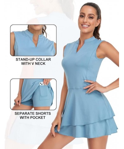 Women's Golf Dress with Shorts Zip Up Quick Dry Sleeveless Pockets Tennis Workout Dresses B-blue $18.48 Activewear