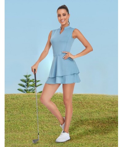 Women's Golf Dress with Shorts Zip Up Quick Dry Sleeveless Pockets Tennis Workout Dresses B-blue $18.48 Activewear