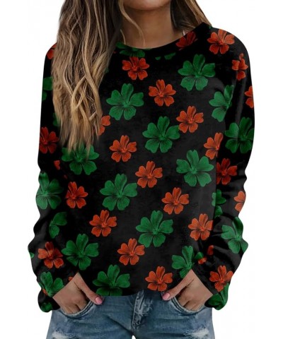 Women Shamrock Crew Neck Long Sleeve Shirt Casual Fit Pullover Clover St Patricks Day Tunic Tops to Wear with Leggings 06-flu...