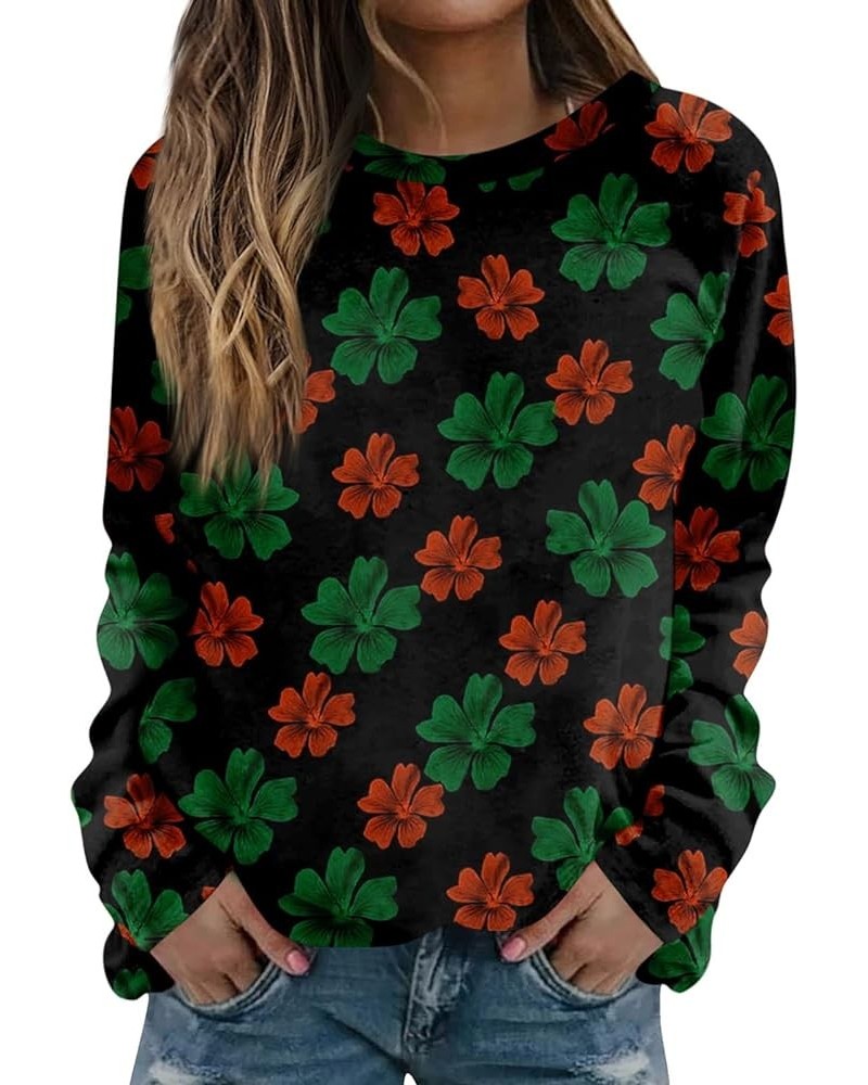 Women Shamrock Crew Neck Long Sleeve Shirt Casual Fit Pullover Clover St Patricks Day Tunic Tops to Wear with Leggings 06-flu...