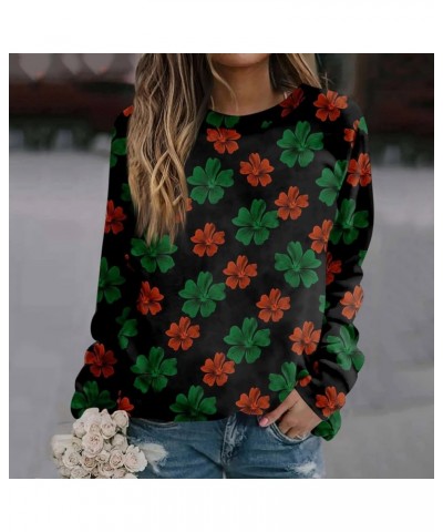 Women Shamrock Crew Neck Long Sleeve Shirt Casual Fit Pullover Clover St Patricks Day Tunic Tops to Wear with Leggings 06-flu...