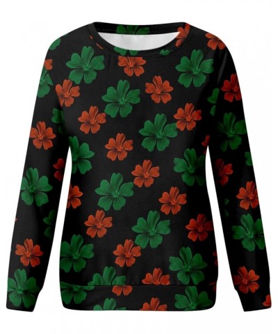 Women Shamrock Crew Neck Long Sleeve Shirt Casual Fit Pullover Clover St Patricks Day Tunic Tops to Wear with Leggings 06-flu...