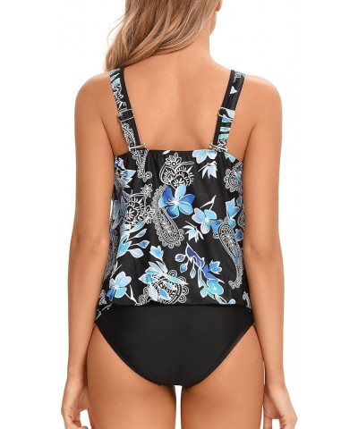 Tankini Swimsuits for Women Plus Size Swimwear Tummy Control Two Piece Bathing Suits Blue Floral $14.35 Swimsuits