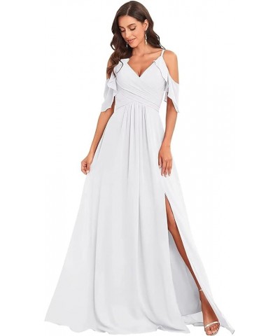 Off Shoulder Chiffon Bridesmaid Dresses for Wedding with Slit Cold Shoulder Prom Dress Pleated Wedding Party Gown White $25.8...