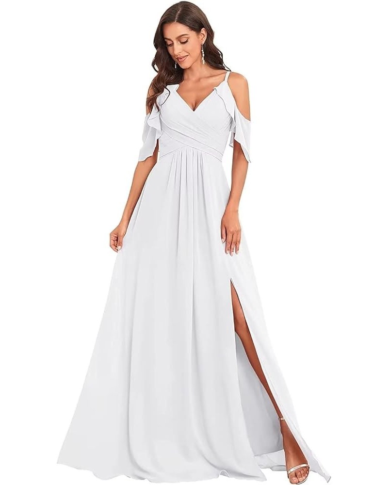 Off Shoulder Chiffon Bridesmaid Dresses for Wedding with Slit Cold Shoulder Prom Dress Pleated Wedding Party Gown White $25.8...