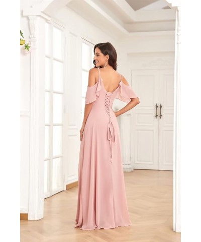 Off Shoulder Chiffon Bridesmaid Dresses for Wedding with Slit Cold Shoulder Prom Dress Pleated Wedding Party Gown White $25.8...