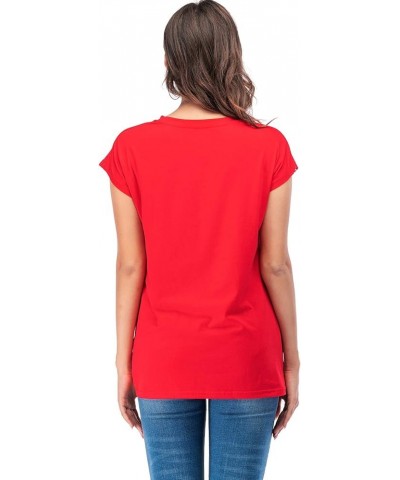 Women's Casual Short Sleeve V Neck Summer T Shirts Loose Basic Cute Tee Tops Red $15.00 T-Shirts