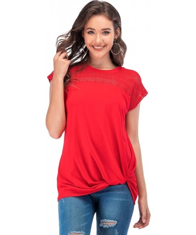 Women's Casual Short Sleeve V Neck Summer T Shirts Loose Basic Cute Tee Tops Red $15.00 T-Shirts