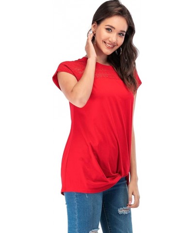 Women's Casual Short Sleeve V Neck Summer T Shirts Loose Basic Cute Tee Tops Red $15.00 T-Shirts