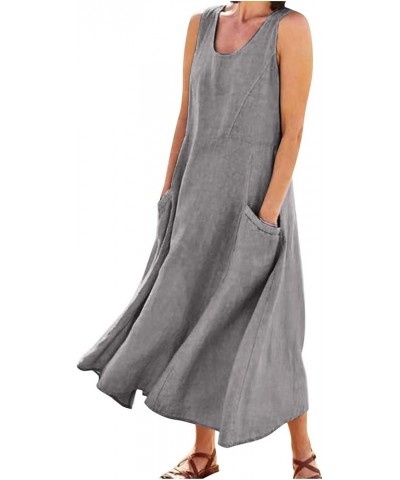 Tank Dress for Women, Linen Sleeveless Casual Tropical Dress Hawaiian Beach Plus Size Maxi Dress for Women 2024 12-gray $6.42...