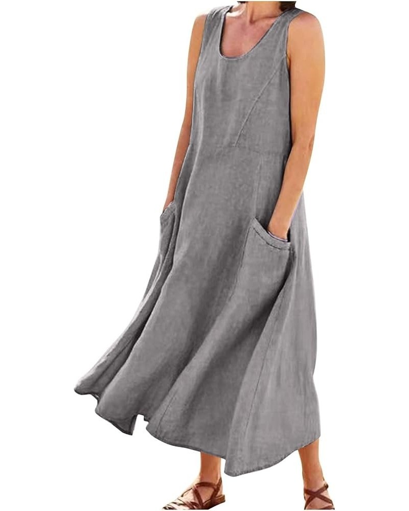 Tank Dress for Women, Linen Sleeveless Casual Tropical Dress Hawaiian Beach Plus Size Maxi Dress for Women 2024 12-gray $6.42...