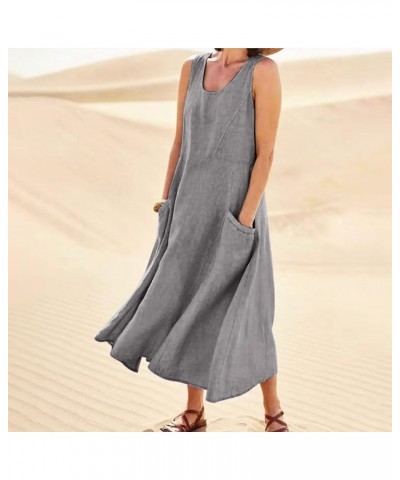 Tank Dress for Women, Linen Sleeveless Casual Tropical Dress Hawaiian Beach Plus Size Maxi Dress for Women 2024 12-gray $6.42...