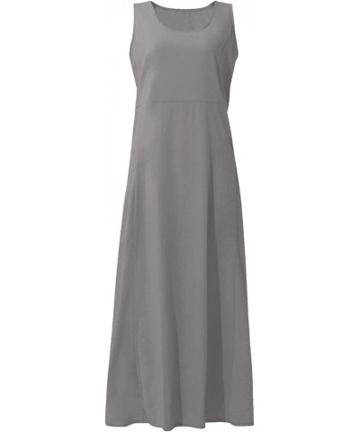 Tank Dress for Women, Linen Sleeveless Casual Tropical Dress Hawaiian Beach Plus Size Maxi Dress for Women 2024 12-gray $6.42...