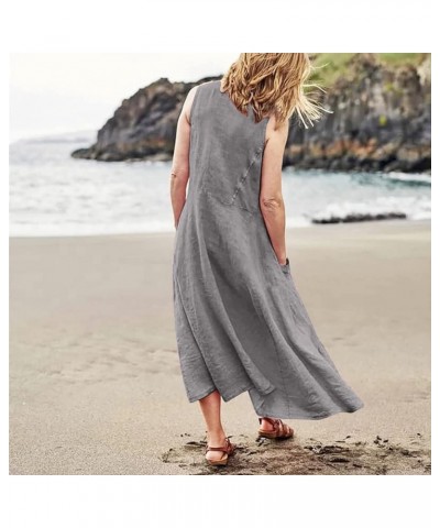 Tank Dress for Women, Linen Sleeveless Casual Tropical Dress Hawaiian Beach Plus Size Maxi Dress for Women 2024 12-gray $6.42...