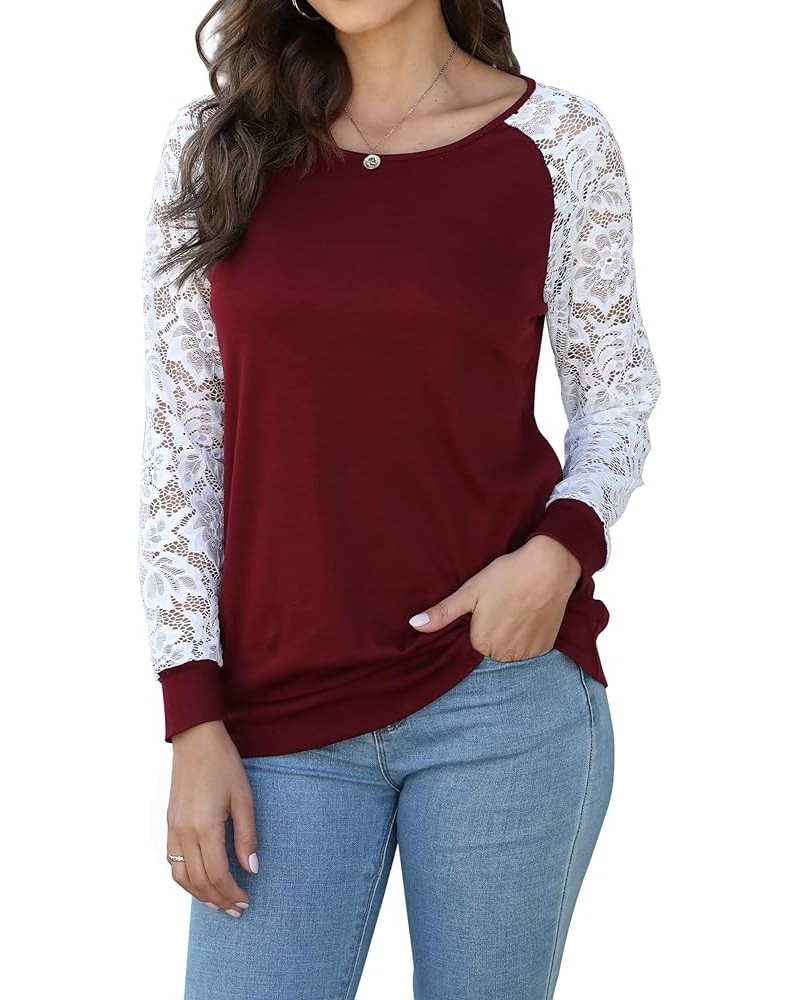 Womens Long Sleeve Loose Casual Tunic Pullover Sweatshirt Tops C-wine $13.24 Tops