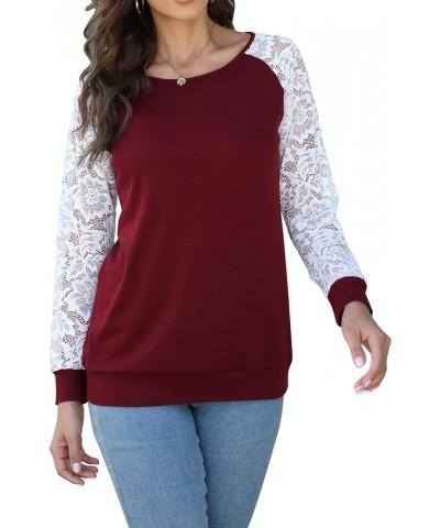 Womens Long Sleeve Loose Casual Tunic Pullover Sweatshirt Tops C-wine $13.24 Tops