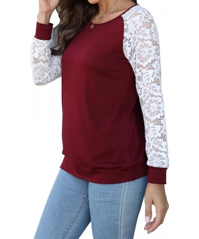 Womens Long Sleeve Loose Casual Tunic Pullover Sweatshirt Tops C-wine $13.24 Tops