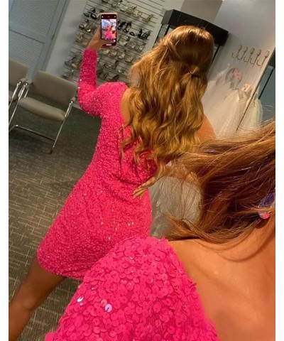 One Shoulder Sequin Homecoming Dresses Short for Teens One Sleeve Tight Sparkly Prom Cocktail Gowns Aqua-long Sleeve $24.47 D...