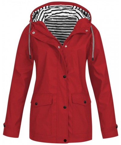 Rain Jacket Women,Lightweight Long Sleeve Raincoat Outdoor Hooded Waterproof Jacket Windbreaker Zip Up Trench B-red $11.57 Ja...