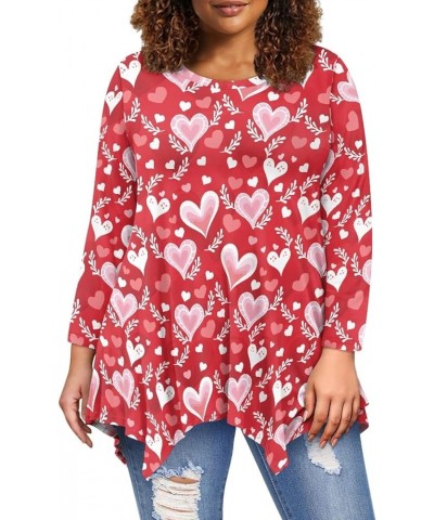 Womens Plus Size Tops Casual Long Sleeve T-Shirt with Irregular Hem Pullover T Shirts Shiny Red Love Hearts $12.90 Tops