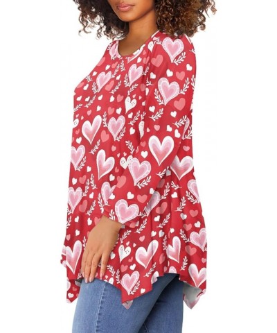 Womens Plus Size Tops Casual Long Sleeve T-Shirt with Irregular Hem Pullover T Shirts Shiny Red Love Hearts $12.90 Tops