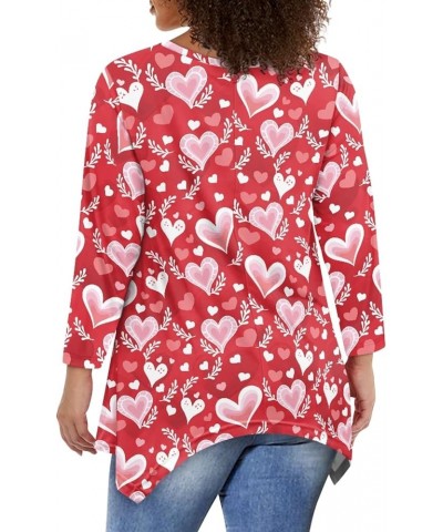 Womens Plus Size Tops Casual Long Sleeve T-Shirt with Irregular Hem Pullover T Shirts Shiny Red Love Hearts $12.90 Tops