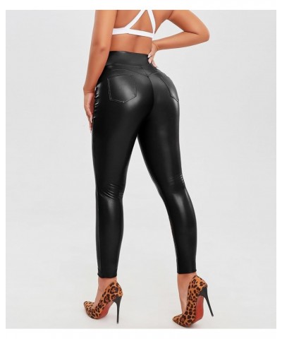 Fleece Lined Leather Pants for Women Faux Leather Leggings Butt Lifting Black Sexy High Waisted Wet Look Tights A-faux Pocket...