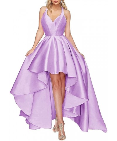 Halter High Low Prom Dress Long A-line Satin Formal Evening Party Gown Lilac $47.69 Dresses