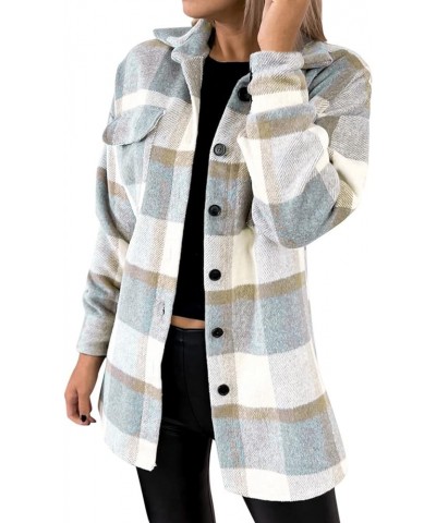 Womens Plaid Shacket Jacket Casual Wool Blend Long Sleeve Warm Coat Button Down Peacoats Flannel Lapel Jacket Outfits 01shack...