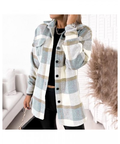 Womens Plaid Shacket Jacket Casual Wool Blend Long Sleeve Warm Coat Button Down Peacoats Flannel Lapel Jacket Outfits 01shack...