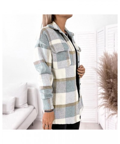 Womens Plaid Shacket Jacket Casual Wool Blend Long Sleeve Warm Coat Button Down Peacoats Flannel Lapel Jacket Outfits 01shack...