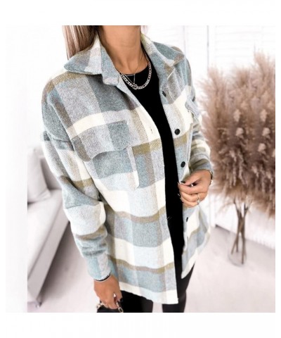 Womens Plaid Shacket Jacket Casual Wool Blend Long Sleeve Warm Coat Button Down Peacoats Flannel Lapel Jacket Outfits 01shack...