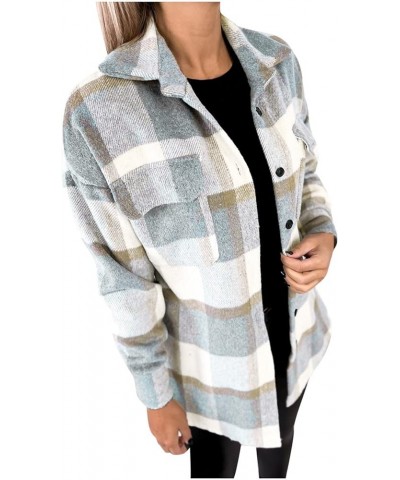 Womens Plaid Shacket Jacket Casual Wool Blend Long Sleeve Warm Coat Button Down Peacoats Flannel Lapel Jacket Outfits 01shack...