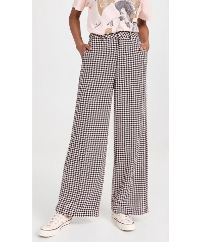 Women's Hana Houndstooth High-Rise Wide Leg Pants Houndstooth Pink Cloud $46.55 Pants