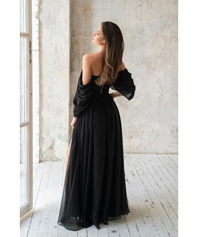 Women's Formal Dresses Plus Size Black Bridesmaid Dresses Off The Shoulder Chiffon Wedding Guest Dresses with Slit Bright Yel...