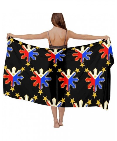 Women's Sarong Cover Ups Long Beach Kimono Bikini Wraps Boho Beachwear Pinoy Filipino Flag Stars and Sun $11.75 Swimsuits