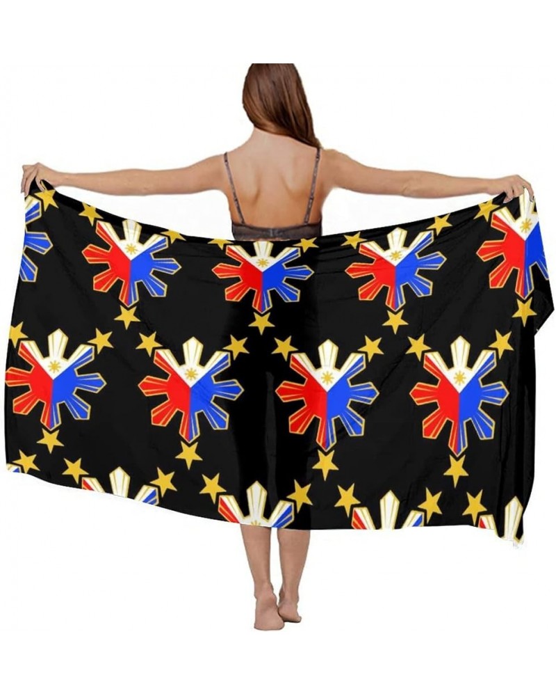 Women's Sarong Cover Ups Long Beach Kimono Bikini Wraps Boho Beachwear Pinoy Filipino Flag Stars and Sun $11.75 Swimsuits