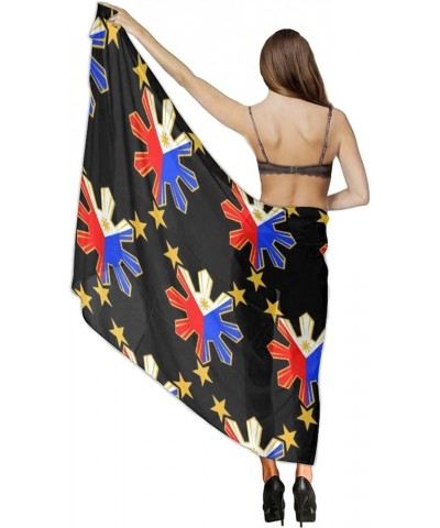 Women's Sarong Cover Ups Long Beach Kimono Bikini Wraps Boho Beachwear Pinoy Filipino Flag Stars and Sun $11.75 Swimsuits