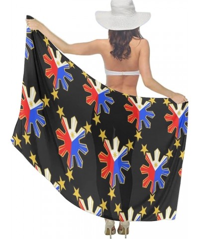 Women's Sarong Cover Ups Long Beach Kimono Bikini Wraps Boho Beachwear Pinoy Filipino Flag Stars and Sun $11.75 Swimsuits